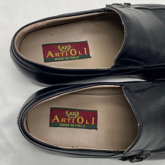 Vtg Artioli Black Mens Leather Dress Shoes Slip-on Loafers Italy Sz EU 41 US 8 main image 8